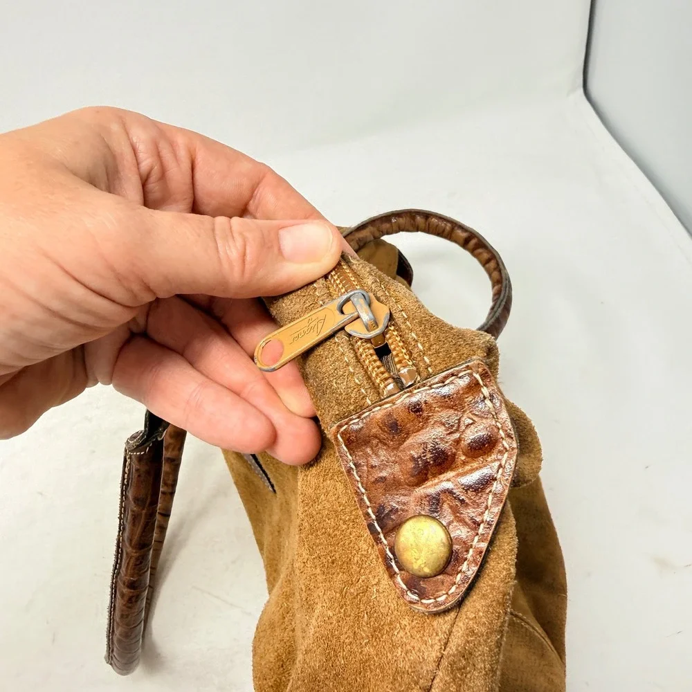 Etienne Aigner Satchel Bag Tan Suede Small Vintage Boho Handbag